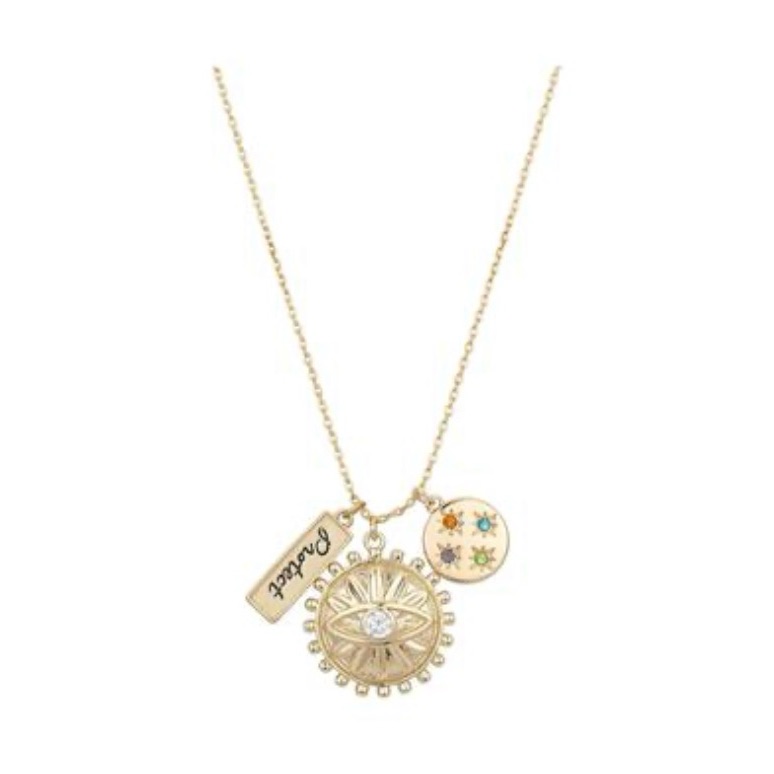 Nwt Unwritten Multi Crystal Protect Charm Pendant Necklace - Gold